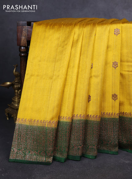Banarasi raw silk saree yellow and green with woven buttas and woven border