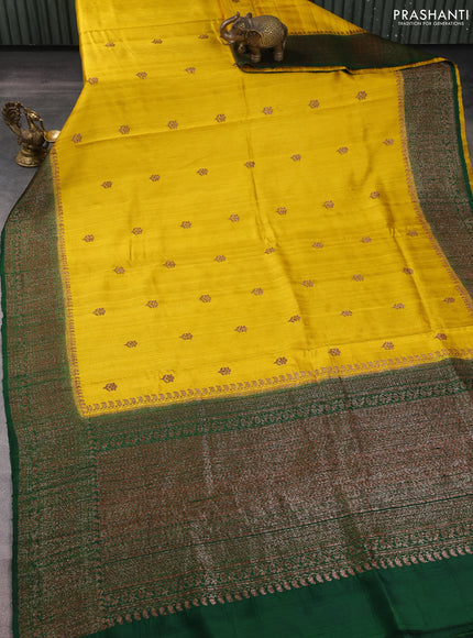 Banarasi raw silk saree yellow and green with woven buttas and woven border
