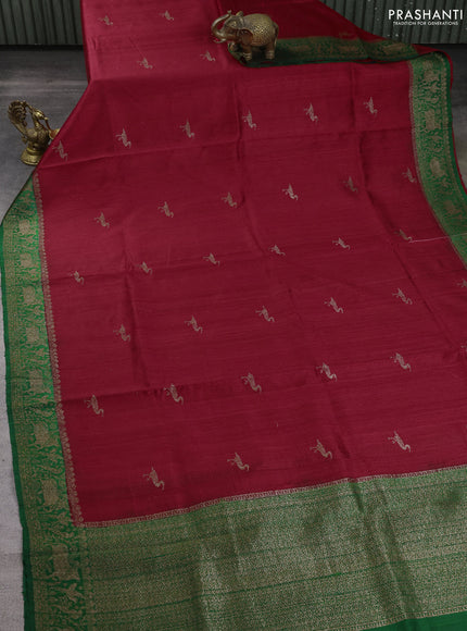 Banarasi raw silk saree red and green with woven buttas and woven border