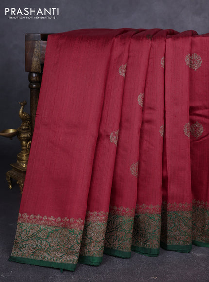 Banarasi raw silk saree red and green with woven buttas and woven border