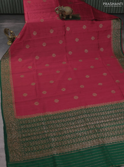 Banarasi raw silk saree red and green with woven buttas and woven border