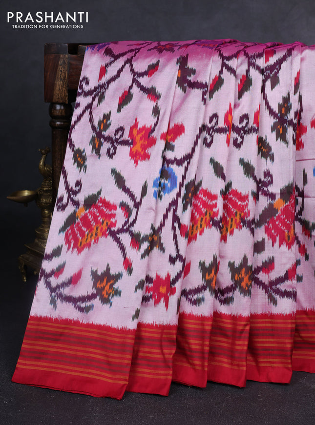 Pochampally silk saree mild pink and red with allover patola weaves and simple border