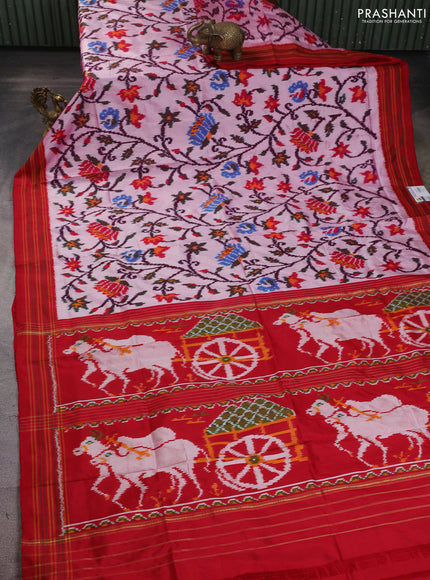 Pochampally silk saree mild pink and red with allover patola weaves and simple border
