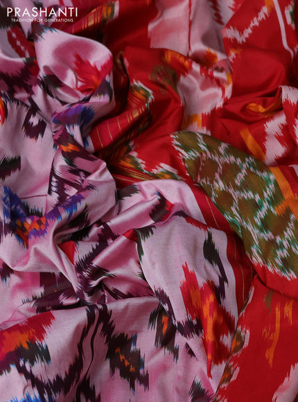 Pochampally silk saree mild pink and red with allover patola weaves and simple border