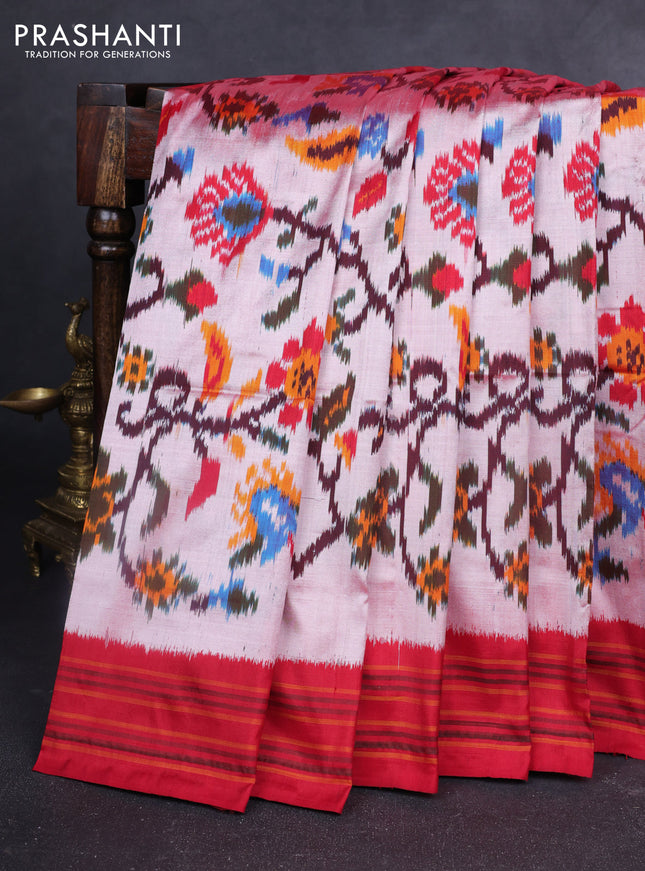 Pochampally silk saree dual shade of red shade and red with allover patola weaves and rettapet border