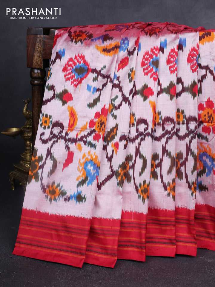 Pochampally silk saree dual shade of red shade and red with allover patola weaves and rettapet border