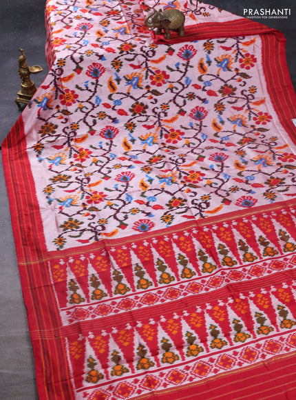 Pochampally silk saree dual shade of red shade and red with allover patola weaves and rettapet border