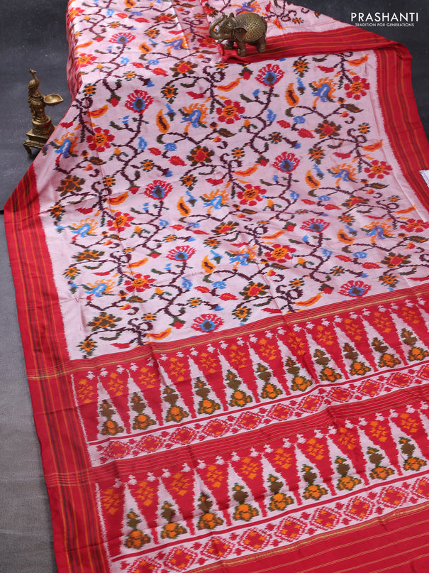 Pochampally silk saree dual shade of red shade and red with allover patola weaves and rettapet border