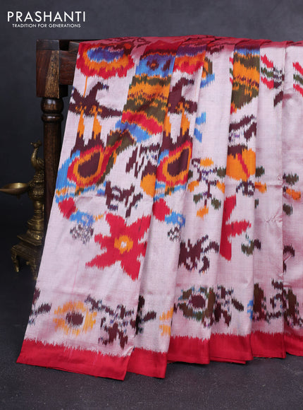 Pochampally silk saree dual shade of red shade and maroon with allover patola weaves and simple border