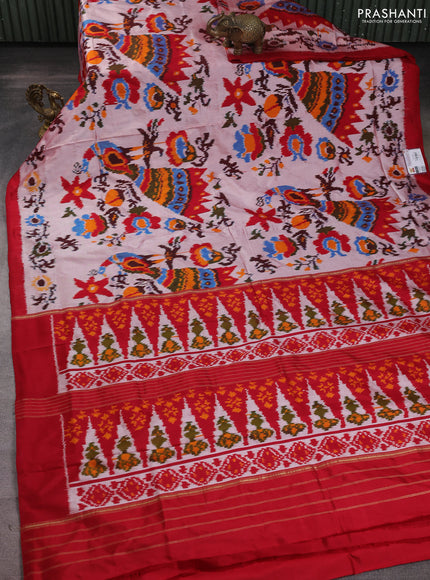 Pochampally silk saree dual shade of red shade and maroon with allover patola weaves and simple border