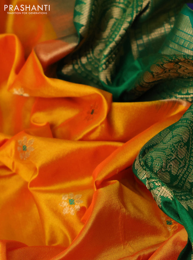 Pure paithani silk saree mango yellow and green with zari woven buttas and paithani weaving pallu