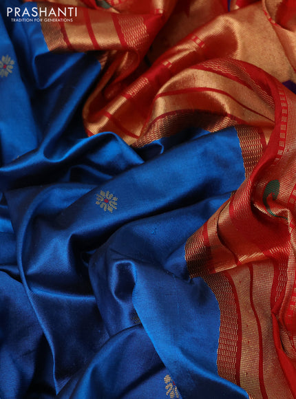 Pure paithani silk saree peacock blue and red with zari woven buttas and paithani weaving pallu