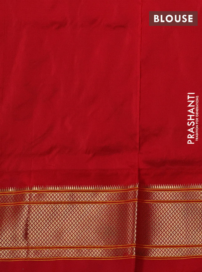 Pure paithani silk saree green and red with allover floral zari woven buttas and paithani weaving pallu