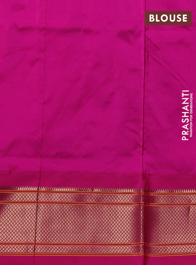 Pure paithani silk saree dual shade of teal bluish green and pink with allover zari woven buttas and paithani weaving pallu