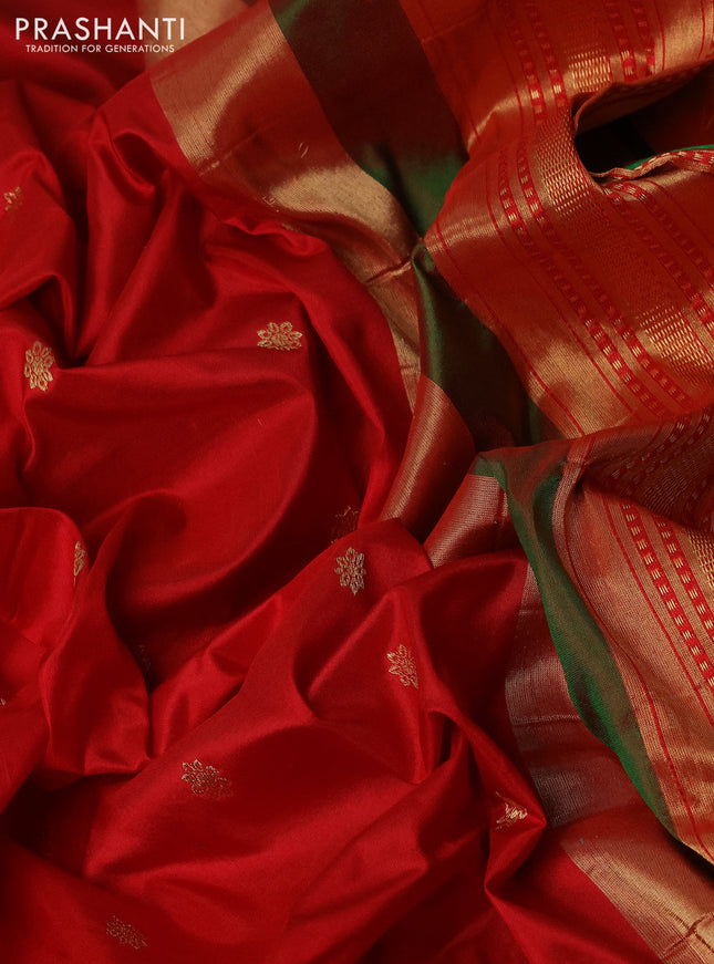 Pure paithani silk saree red and green with allover zari woven buttas and paithani weaving pallu