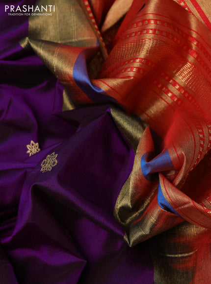 Pure paithani silk saree purple and teal green with allover zari woven buttas and paithani weaving pallu