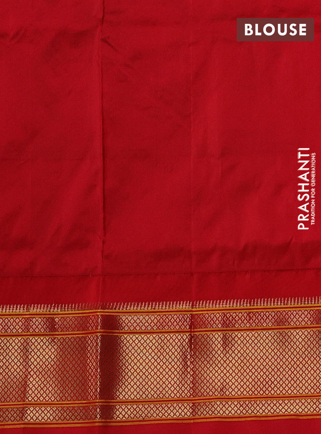 Pure paithani silk saree green and red with allover zari woven buttas and paithani weaving pallu