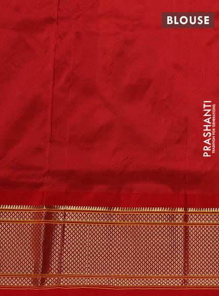 Pure paithani silk saree dual shade of teal bluish green and red with allover zari woven buttas and paithani weaving pallu