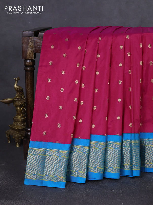 Pure paithani silk saree pink and cs blue with allover zari woven buttas and paithani weaving pallu