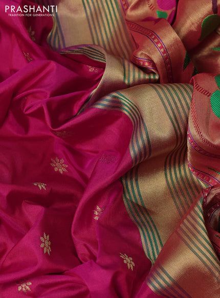 Pure paithani silk saree pink and cs blue with allover zari woven buttas and paithani weaving pallu
