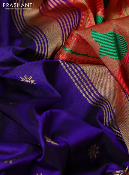 Pure paithani silk saree blue and red with allover zari woven buttas and paithani weaving pallu