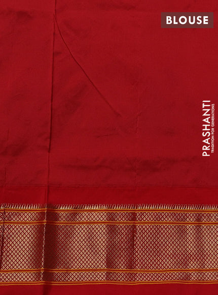 Pure paithani silk saree dual shade of teal bluish green and red with allover zari woven buttas and paithani weaving pallu