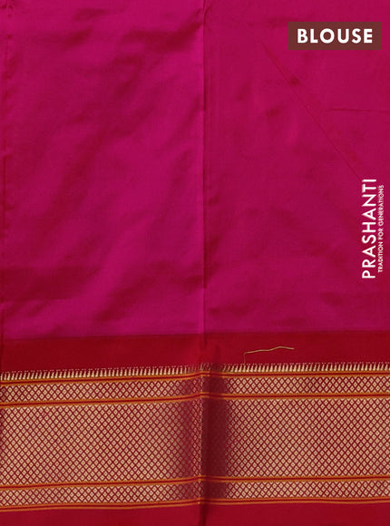 Pure paithani silk saree fluorescent green and reddish pink with allover zari woven buttas and paithani weaving pallu