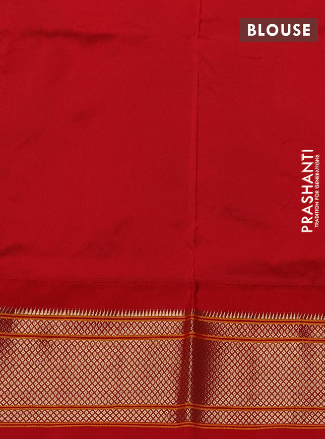 Pure paithani silk saree green and red with allover zari woven buttas and paithani weaving pallu