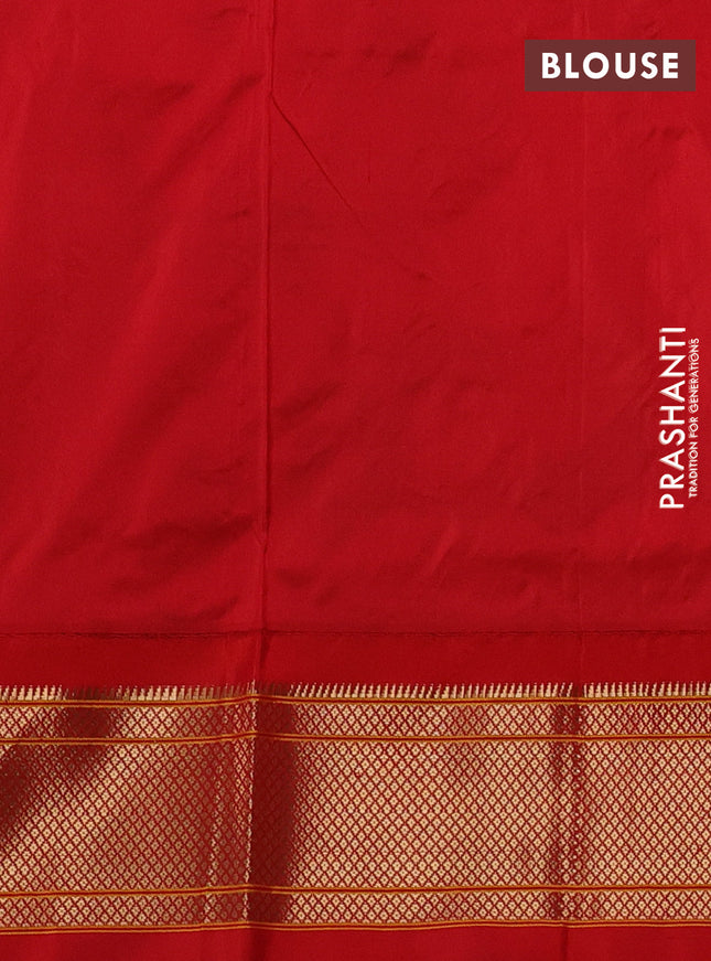 Pure paithani silk saree peach shade and red with allover zari woven buttas and paithani weaving pallu