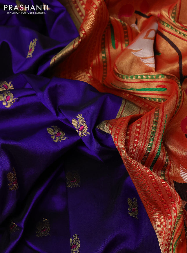 Pure paithani silk saree violet and pink with allover annam zari woven buttas and paithani weaving pallu