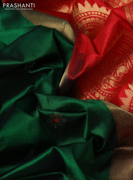 Pure paithani silk saree dark green and red with allover floral zari woven buttas and paithani weaving pallu