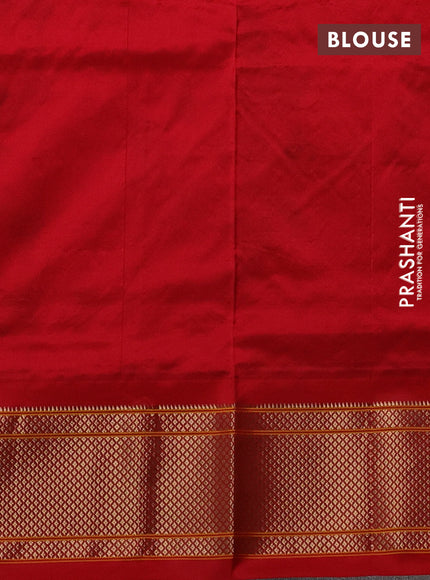 Pure paithani silk saree dark green and red with allover floral zari woven buttas and paithani weaving pallu