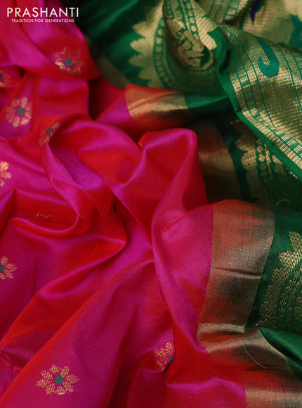 Pure paithani silk saree pink and green with allover floral zari woven buttas and paithani weaving pallu
