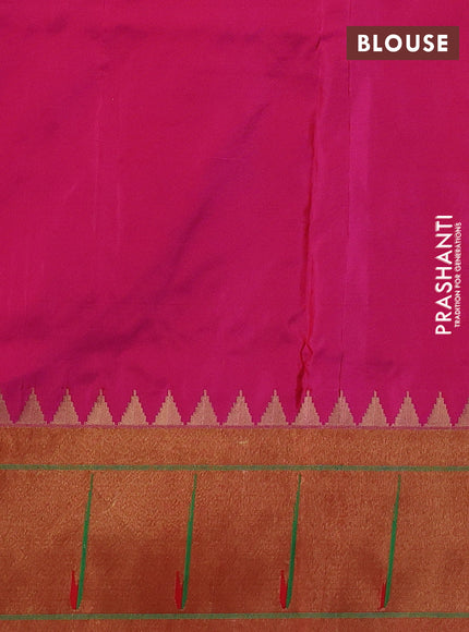 Pure paithani silk saree pink and red with allover peacock zari woven buttas and zari woven muniya butta border