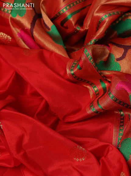 Pure paithani silk saree red with allover zari woven buttas and zari woven muniya butta border