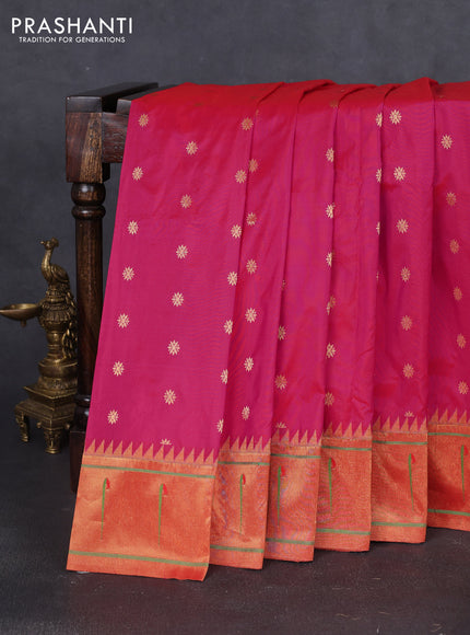 Pure paithani silk saree pink and red with allover zari woven buttas and zari woven muniya butta border