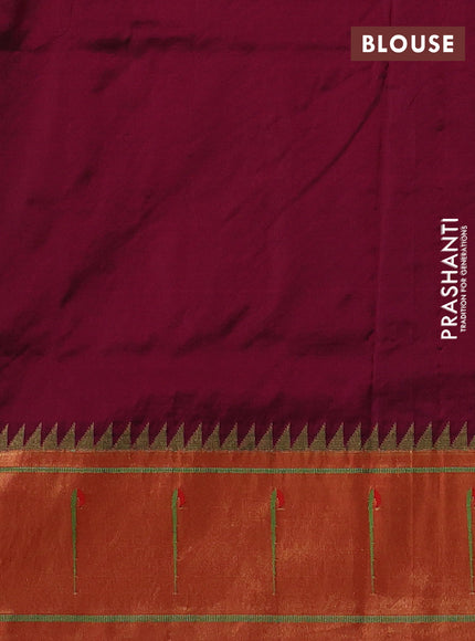 Pure paithani silk saree dark magenta pink and red with allover zari woven buttas and zari woven muniya butta border