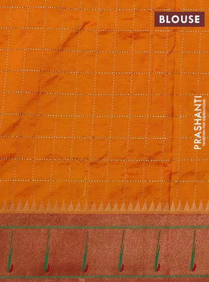 Pure paithani silk saree mango yellow and red with allover zari checks & buttas and zari woven muniya butta border