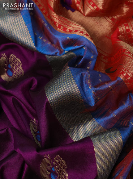 Pure paithani silk saree purple and dual shade of green with allover annam zari woven buttas and paithani weaving pallu