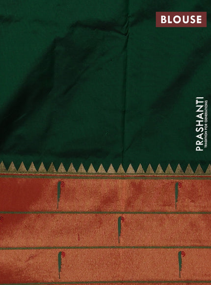 Pure paithani silk saree dark green and red with allover zari woven floral buttas and zari woven muniya butta border