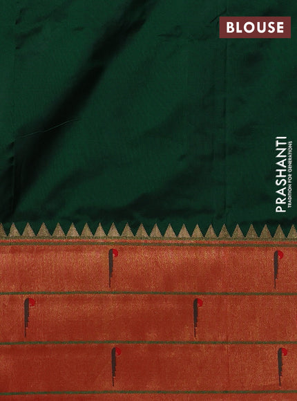 Pure paithani silk saree dark green and red with allover zari woven floral buttas and zari woven muniya butta border