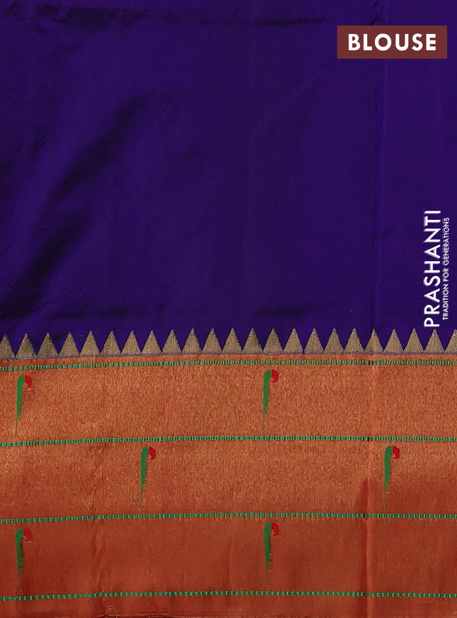 Pure paithani silk saree blue and red with allover zari woven floral buttas and zari woven muniya butta border