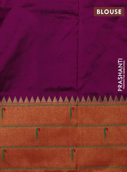 Pure paithani silk saree purple and red with allover zari woven floral buttas and zari woven muniya butta border