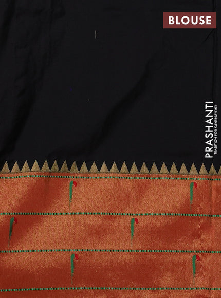 Pure paithani silk saree black and red with allover zari woven floral buttas and zari woven muniya butta border