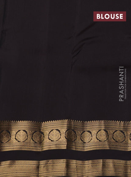 Kanchipuram silk saree peacock blue and coffee brown with plain body and rettapet zari woven border
