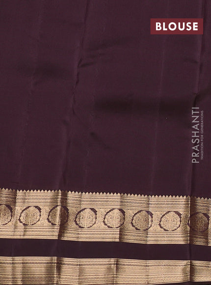 Kanchipuram silk saree green and coffee brown with plain body and rettapet zari woven border