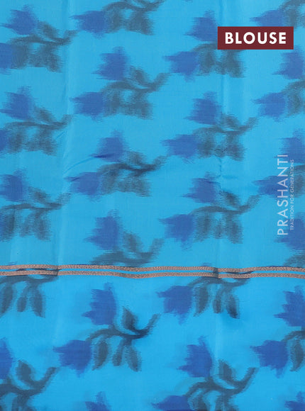 Kanchipuram silk saree greyish blue and cs blue with copper zari woven buttas and copper ikat woven border