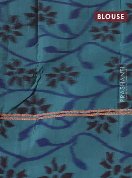 Kanchipuram silk saree maroon and pastel shade of blue with copper zari woven buttas and copper ikat woven border