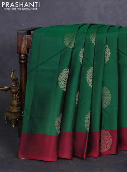 Kanchipuram silk saree green and maroon with zari woven buttas and zari woven border