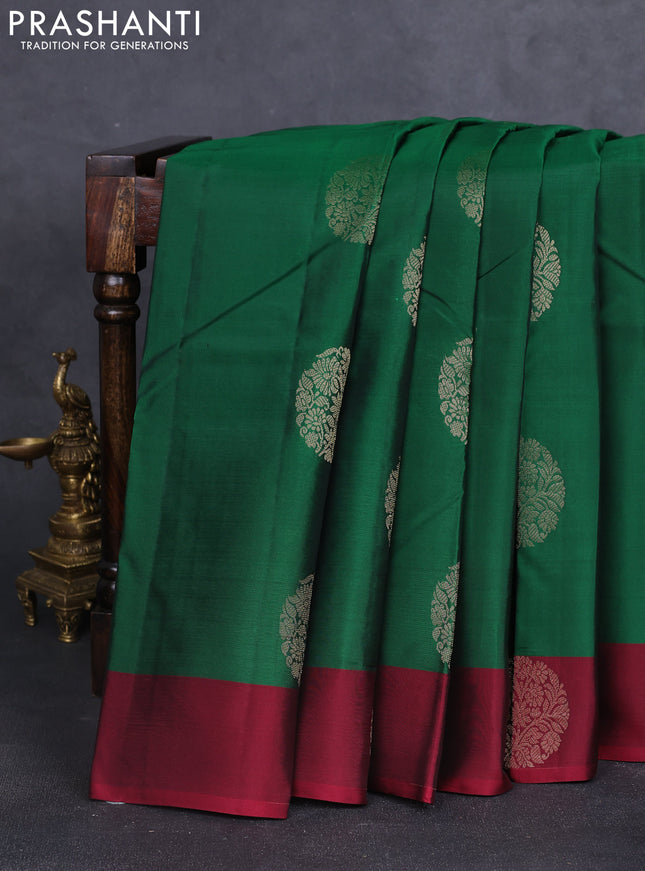Kanchipuram silk saree green and maroon with zari woven buttas and zari woven border